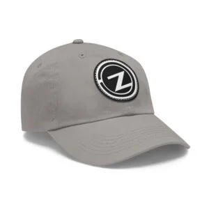 Zhumell telescope logo hat on model – front view